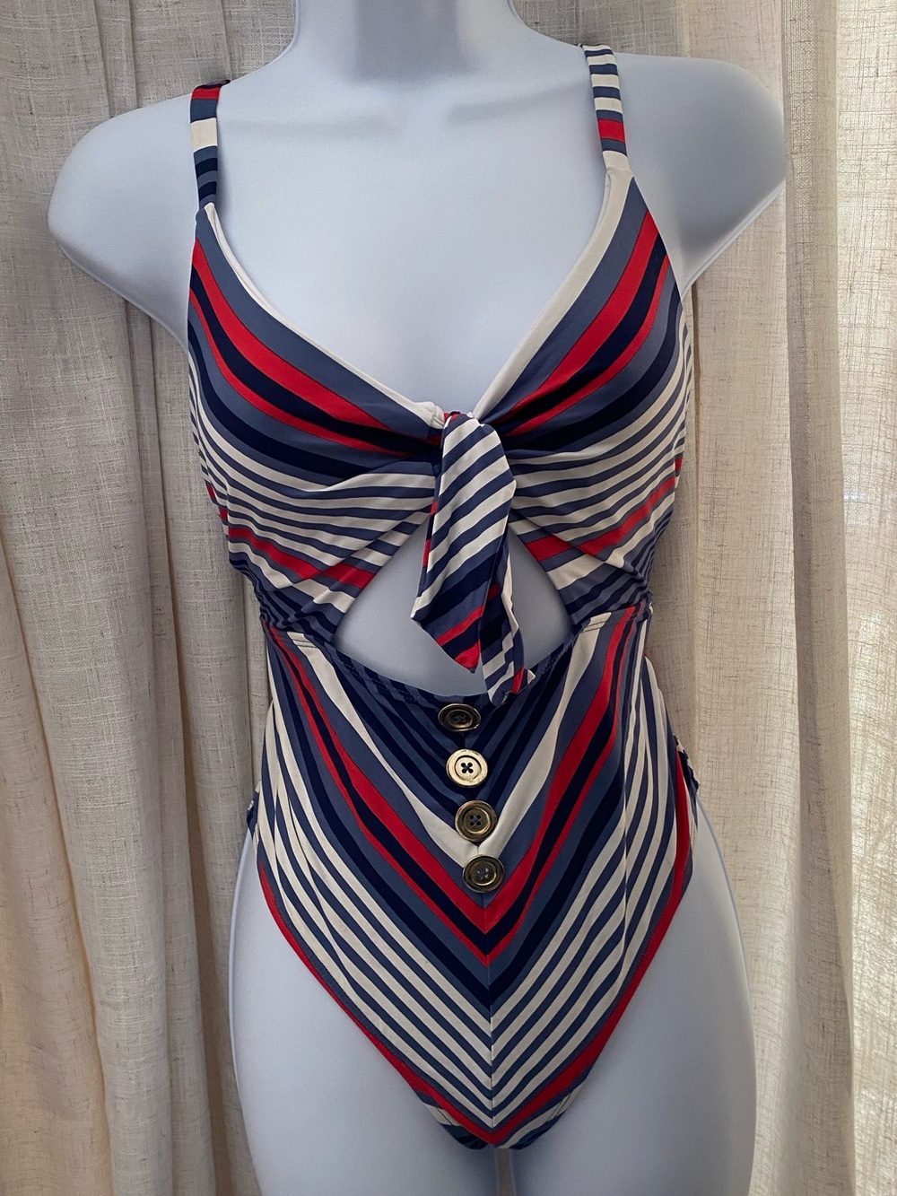 Time and Tru Patriotic Stripe Cut-Out One-Piece Swimsuit - Size S (4-6)